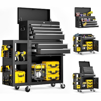 SILVEL 8-Drawer High Capacity Rolling Tool Chest with Wheels,Detachable Top Tool Box with Drawers, Locking Mechanic Tool Cart with Liner(Black)