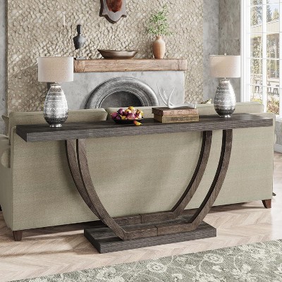 Hommoo 63-Inch Wood Console Table with Geometric Base