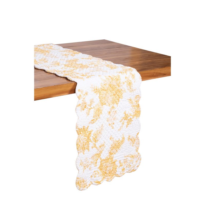 C&F Home 51" x 14" Miriam Ochre Quilted Reversible Yellow Damask Table Runner, 2 of 8