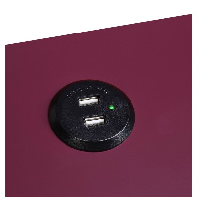 Burgundy Rectangular Side Table with USB Charging Dock and Storage