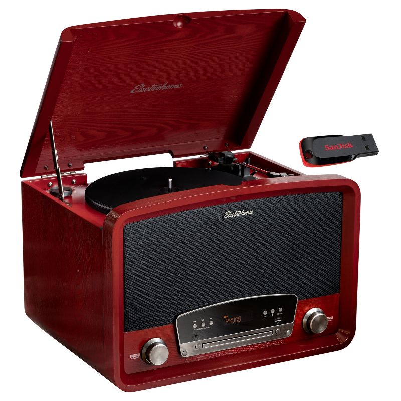 Electrohome Kingston Vintage Vinyl Record Player - Turntable Bluetooth Radio CD Aux USB Vinyl to MP3 with 32GB USB Drive, 1 of 10