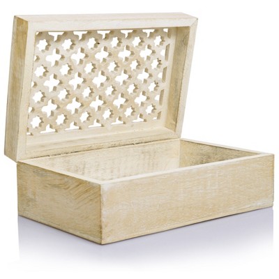 Medium Whitewashed Mango Wood Trellis Design Keepsake Box
