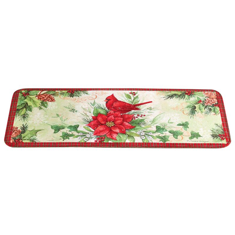 Collections Etc Festive Cardinal and Poinsettia Kitchen Runner Rug 19.75" x 48", 1 of 4