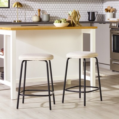 GDFStudio Grantham Modern 24" Steel and Linen Upholstered Counter Stool(Set of 2)