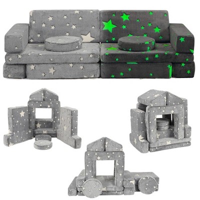 Kids Couch Sofa 12 Pcs Modular Star Glow in The Dark, Playroom Bedroom Furniture