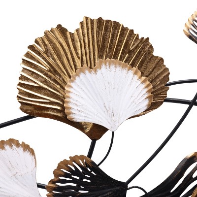 LuxenHome White, Black, and Gold Metal Ginkgo Leaves Wall Sculpture