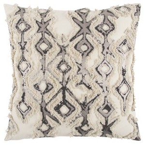 20"x20" Oversize Abstract Square Throw Pillow Cover - Rizzy Home: Textured Cotton Canvas, Hidden Zipper - 1 of 4