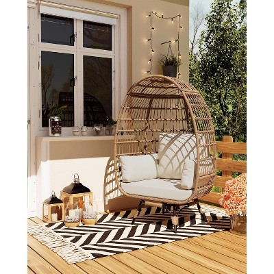 Oversize 360° Swivel Rattan Egg Chair Patio Rotating Egg Basket Lounge Chair for Patio