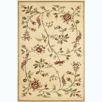 Ivory Floral Synthetic 4' x 6' Easy Care Area Rug