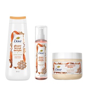 Dove Beauty Limited Edition Holiday Treat Gingerbread Delight 20 fl oz Body Wash + 15oz Body Scrub + 8oz Body Mist - 1 of 4