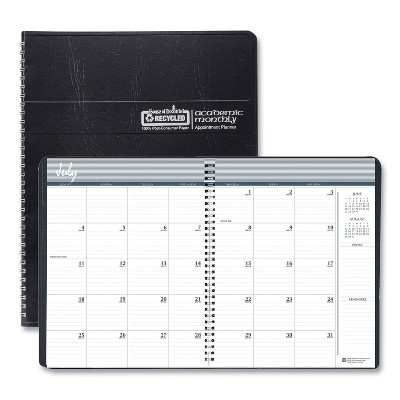 Academic Year 14-Month Recycled Ruled Monthly Planner, 11 x 8.5, Black Cover, 14-Month: July 2025 to Aug 2026