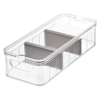 iDesign Large Fridge Organizer Bin with Removable Divider -  Clear/Gray