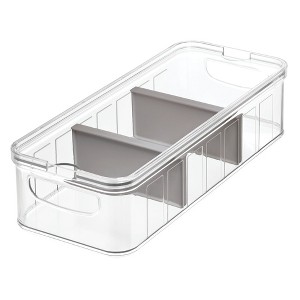 iDesign Large Fridge Organizer Bin with Removable Divider -  Clear/Gray - 1 of 4