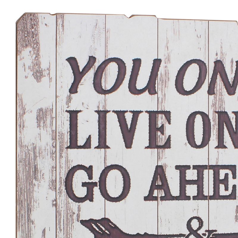 Rustic Wood Live Your Adventure Worn White Painted Wall Art with Attached Hanger - Stonebriar Collection, 4 of 5