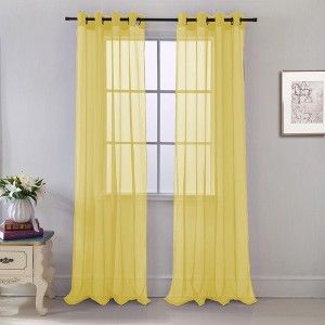 RT Designers Collection Cara One Sheer Grommet Light Filtering Curtain Panel 54" x 90" Neon Yellow - 1 of 3