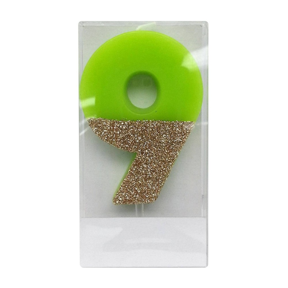 Number 9 Glitter Candle Green/Gold - Spritzâ„¢