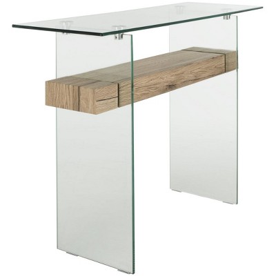Kayley 39'' Beige Natural Wood and Glass Console Table with Storage