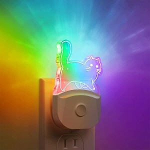DORESshop Plug in Night Light Cat Design, 0.5W LED Nightlight with RGB and 3000K Warm White, Adjustable Color and Light Sensor, Kids Bedroom 1 Pack - 1 of 4