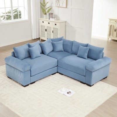 Modern Oversized Modular Corduroy Sectional Sofa with Throw Pillows, Convertible 3-Seat Cloud Couch for Living Room or Bedroom – The Pop Home