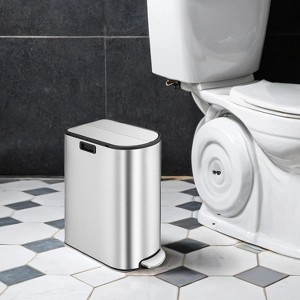 13-Gallon Dual Kitchen Trash Can, 5.3 and 8 Gallon Compartments, Garbage Can with Wing Lids, Stainless Steel, Soft Close, Inner Buckets - 1 of 4