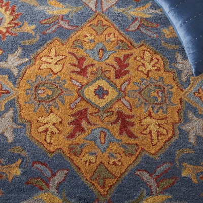 Handmade Blue Wool Tufted Rectangular Area Rug 5' x 8'