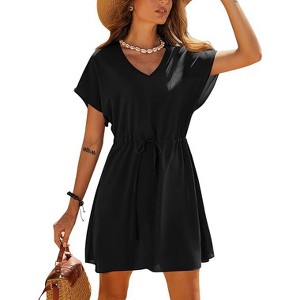 Ekouaer Women's Cover Ups Casual Swimsuit Coverups Flowy Tie Waist Beach Cover Up Dress - 1 of 4