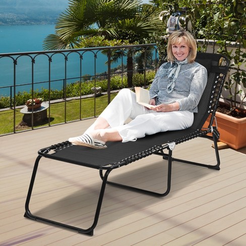 Costway Folding Beach Lounge Chair Heightening Design Patio Lounger W/  Pillow Blackgrey : Target