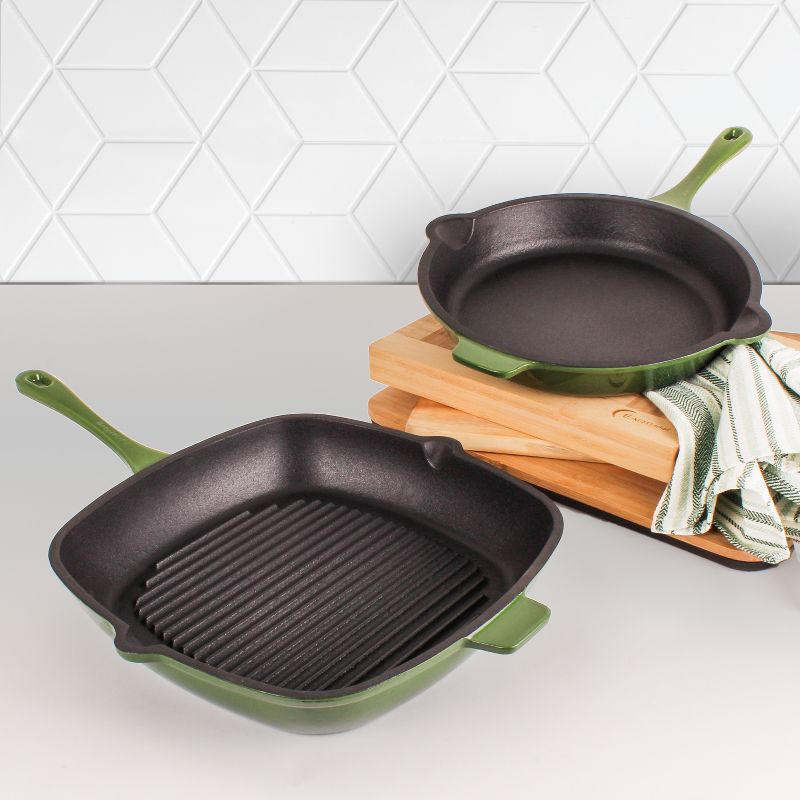 BergHOFF Neo 2Pc Cast Iron Cookware Set, 10" Fry Pan & 11" Grill Pan, 2 of 9