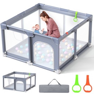 Skirfy Baby Playpen, 50 x 50 in, Non-Slip Base, Soft Mesh Sides, 2 Pull-up Rings, Carry Bag - 1 of 4