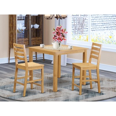East West Furniture CAFE3-OAK-C 3 PC counter height Dining room set-pub Table and 2 counter height stool