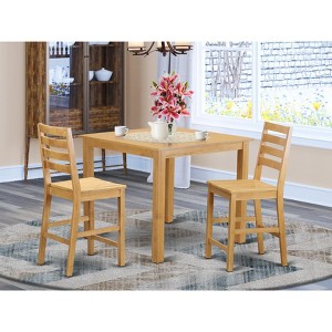 East West Furniture CAFE3-OAK-C 3 PC counter height Dining room set-pub Table and 2 counter height stool - 1 of 4