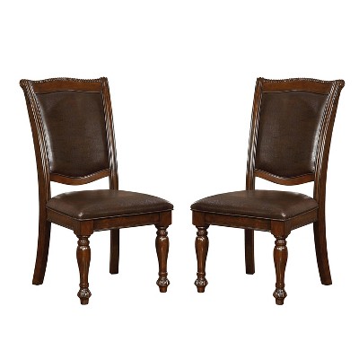 Simple Relax Set of 2 Leatherette Upholstered Side Chairs in Brown Cherry and Espresso
