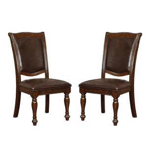 Simple Relax Set of 2 Leatherette Upholstered Side Chairs in Brown Cherry and Espresso - 1 of 4