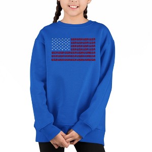 LA Pop Art Usa Flag - Girl's Word Art Crewneck Sweatshirt - 1 of 3