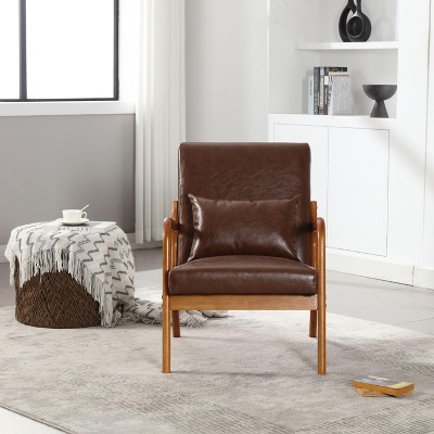 CAVINAS Modern Arm Accent Chair with One Pillow,Solid Wood Padded Lounge Chair for Living Room,Bedroom,Office