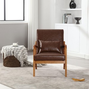 CAVINAS Modern Arm Accent Chair with One Pillow,Solid Wood Padded Lounge Chair for Living Room,Bedroom,Office - 1 of 4