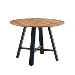 Maliang 42'' Modern Minimalist Round Dining Table, Deep Wood Grain Table Top, Black Metal Legs For Home and Office - 1 of 4