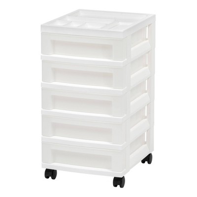 Iris USA 4 Slim Plastic Drawer Storage with Casters, White