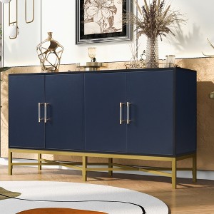 Distinctive Features of Four-Door Sideboard with Metal and Cross-Leg Design, Suitable for Living Rooms, Entrance and Study - 1 of 4