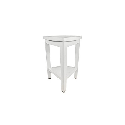 Adjustable White Teak Wood Corner Shower Bench with Shelf