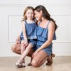 Hope & Henry Women's Organic Ruffle Top Chambray Romper - 2 of 4