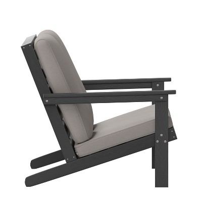 Black Poly Resin Wood Adirondack Patio Loveseat with Cushions