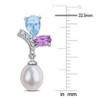 Sterling Silver 6.5 - 7 MM Cultured Freshwater Pearl, 1 3/5 CT TGW Sky Blue Topaz, Rose de France and White Topaz Drop Earrings - 3 of 4