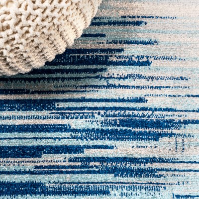 Coastal Breeze Linear Stripe Synthetic 3x5 Blue/Cream Rug