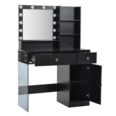 Ridstar 35.4 in. W 2 Drawers Vanity Desk with Mirror & Storage Shelves For Bedroom-Black