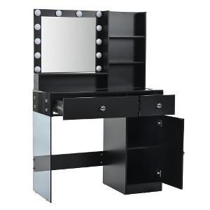 Ridstar 35.4 in. W 2 Drawers Vanity Desk with Mirror & Storage Shelves For Bedroom-Black - 1 of 4