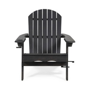 Bellwood Outdoor Acacia Wood Folding Adirondack Chair Dark Gray - Christopher Knight Home: Rustic Patio Furniture with Cup Holders - 1 of 4