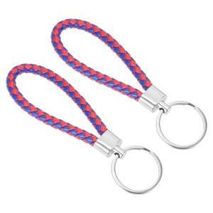 Unique Bargains Braided PU Leather Car Wallet Keychain with Stainless Steel Key Rings 2 Pcs - 1 of 3