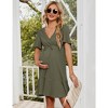 Womens Maternity Dress V Neck Ribbed Knit Short Sleeve Ruffle Dress Wrap Front Tie Dress for Pregnancy Baby Shower Photography - 3 of 4
