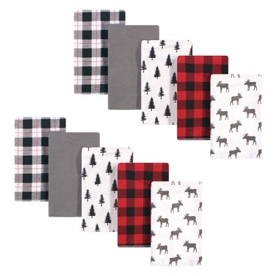 Hudson Baby Infant Boy Cotton Flannel Burp Cloths, Plaid Moose, One Size